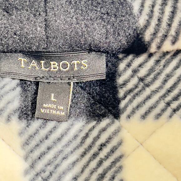 Fleece Full Zip Jacket Talbots Woman's L Zipper Pockets Quilted Elbow Patches - Picture 3 of 12